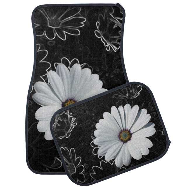 Daisies and shades of gray car floor mat (Set)