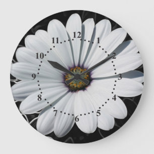 Daisies and shades of gray large clock