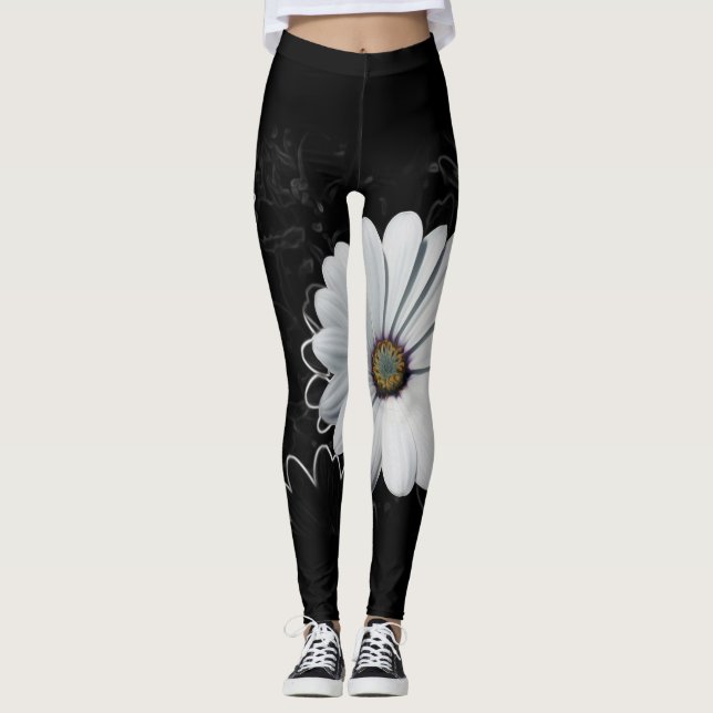 Daisies and shades of gray leggings (Front)