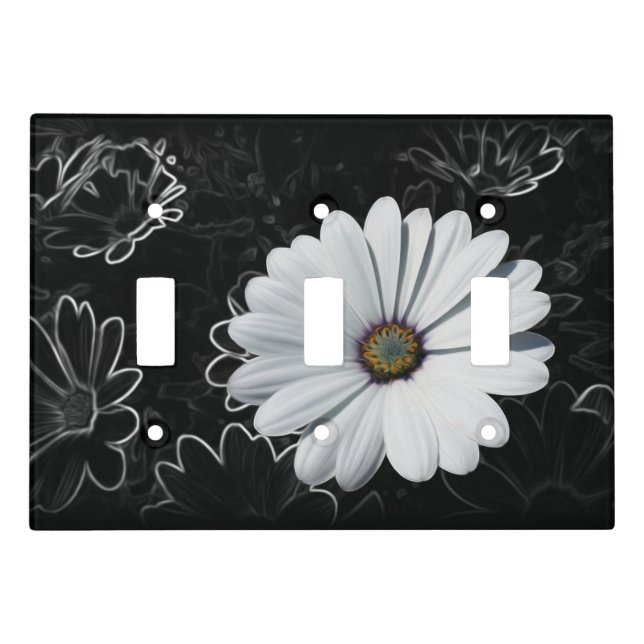 Daisies and shades of gray light switch cover (Front)
