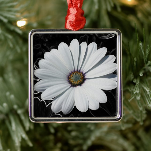 Daisies and shades of gray metal ornament (Tree)