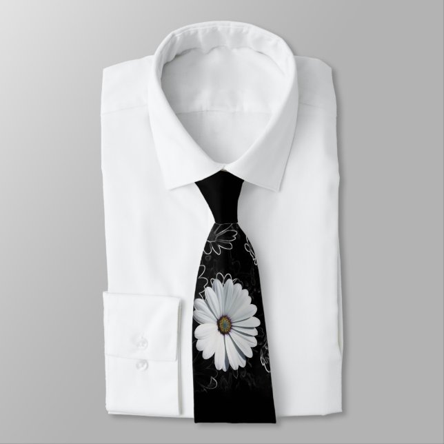 Daisies and shades of gray neck tie (Tied)
