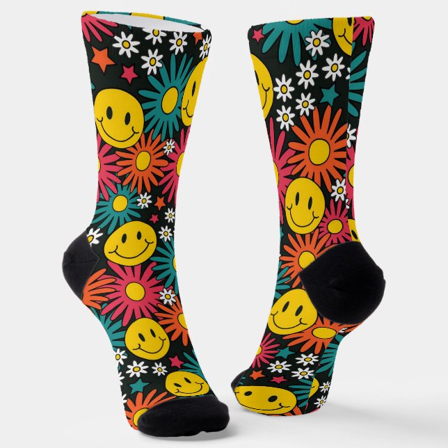 Daisies and Smileys Socks (Angled)