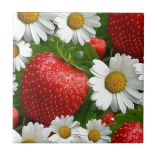 Daisies and Strawberries Ceramic Tile