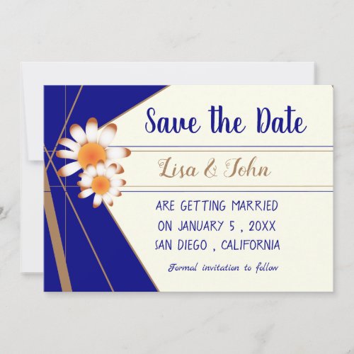 Daisies and Stripes Navy Blue Gold Save the Date
