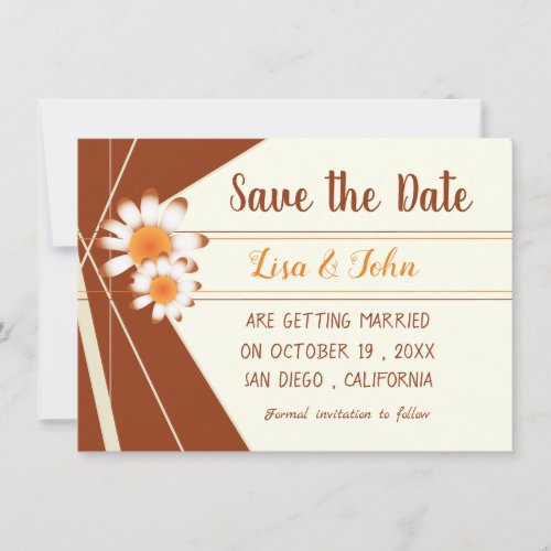 Daisies and Stripes Rust Ivory Save the Date Card