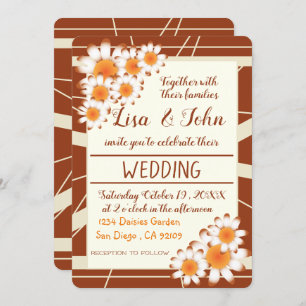 Daisies and stripes rust modern wedding invitation