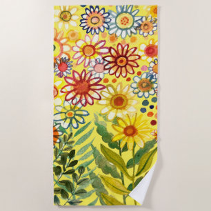 daisies and sunflower beach towel