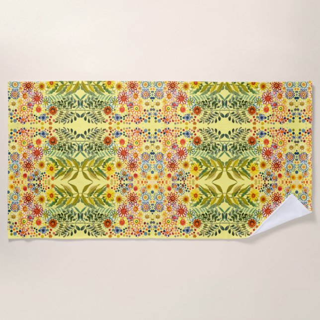 daisies and sunflowers beach towel (Front)