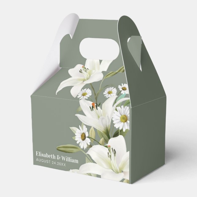 Daisies And White Lilies Green Background Fa Favor Boxes (Front Side)
