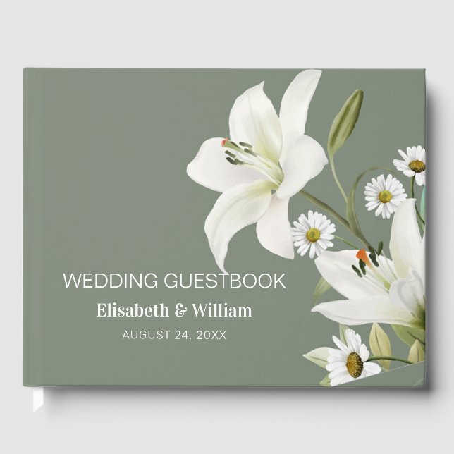 Daisies And White Lilies Guest Book (Front)