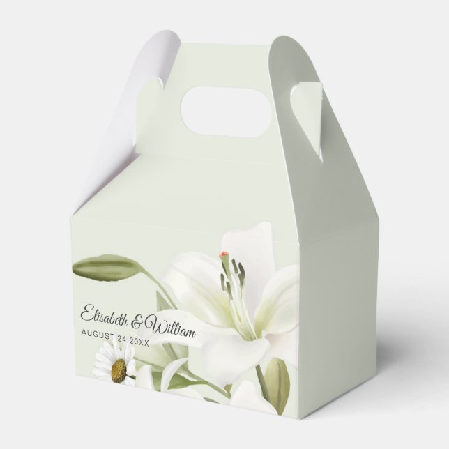Daisies And White Lilies Light Green Background Fa Favor Boxes (Front Side)