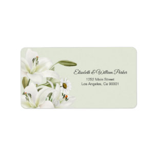 Daisies And White Lilies Light Green Background Label