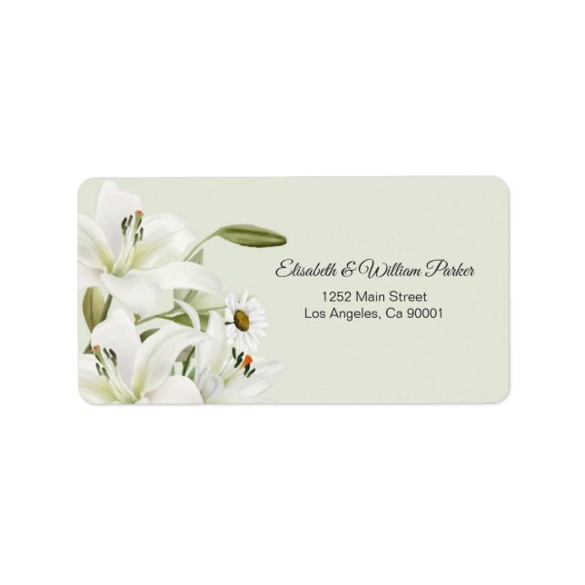 Daisies And White Lilies Light Green Background Label (Front)