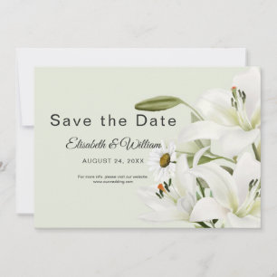 Daisies And White Lilies Light Green Background  Save The Date