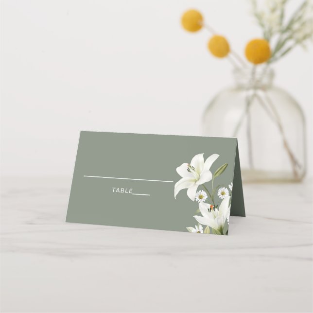 Daisies And White Lilies Place Card (Front)
