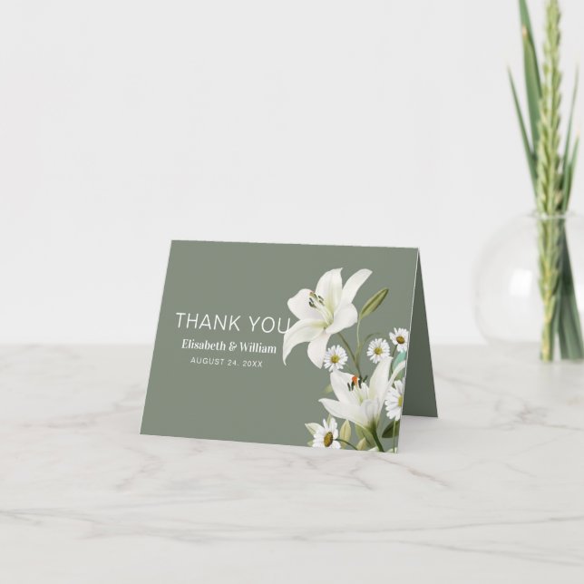 Daisies And White Lilies Thank You Card (Front)