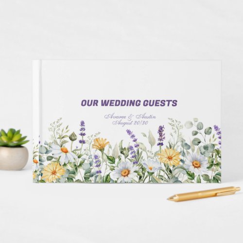 Daisies and Wildflowers On White Wedding Guest Book