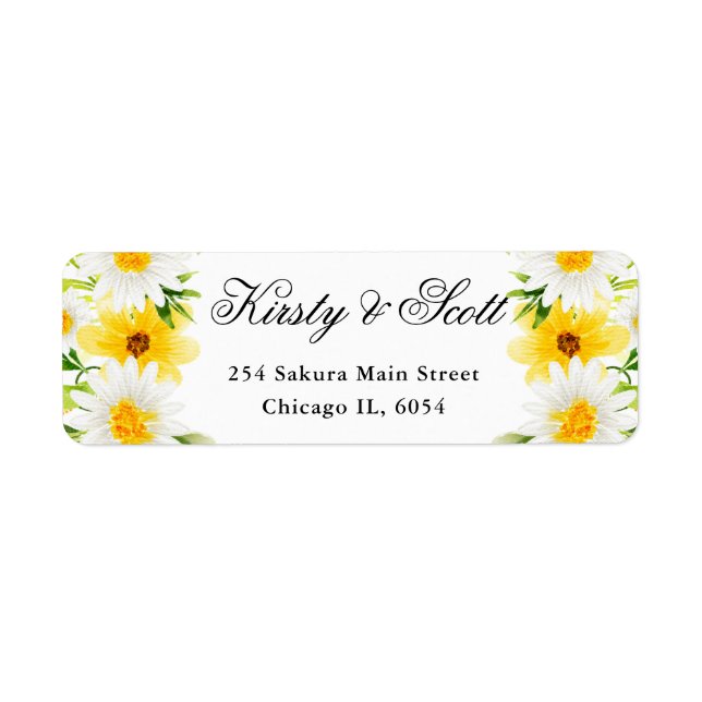 Daisies and Yellow Flowers Wedding address Label (Front)