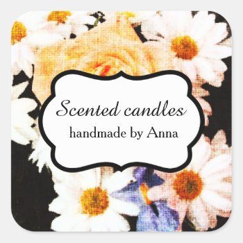 Daisies And Yellow Rose Floral Square Sticker by myworldtravels at Zazzle