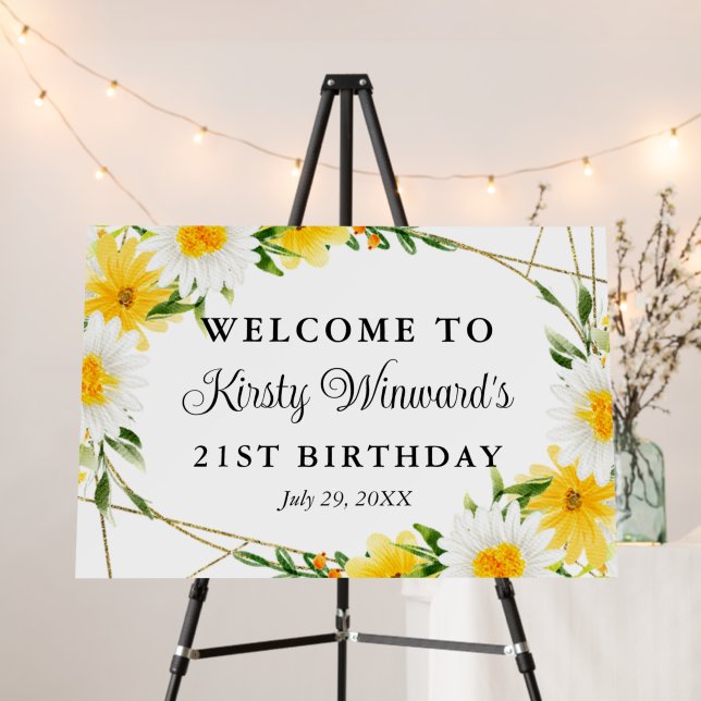 Daisies and Yellow Summer Flowers Birthday Welcome Foam Board (In Situ (Stand))