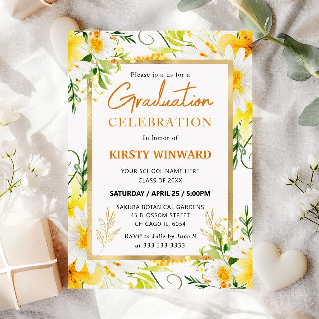Daisies and Yellow Summer Flowers Graduation Invitation (Creator Uploaded)