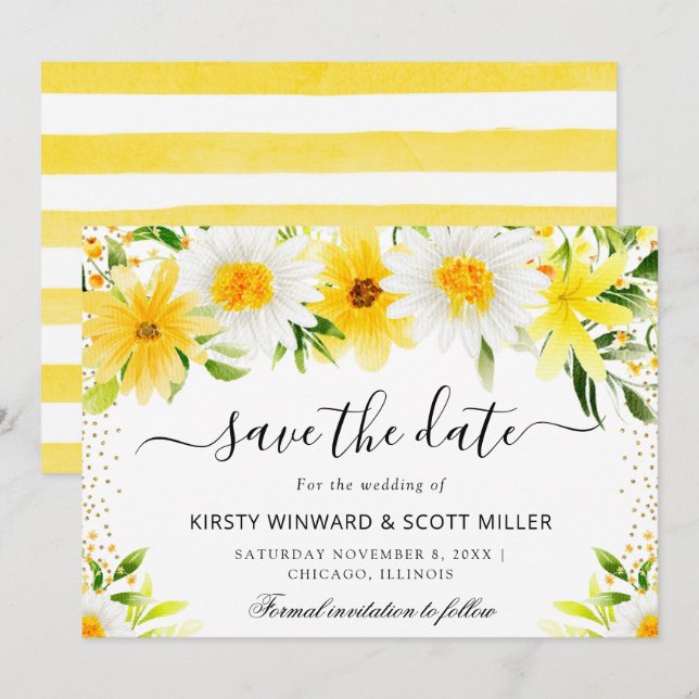 Daisies and Yellow Summer Flowers Wedding Save The Date (Front/Back)