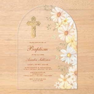 Daisies Arch Baptism Acrylic Invitations