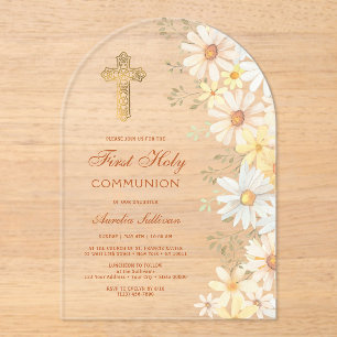 Daisies Arch First Communion Acrylic Invitations