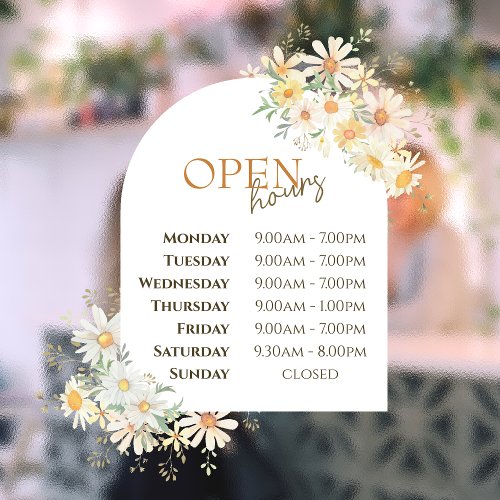 Daisies arch open hours window cling