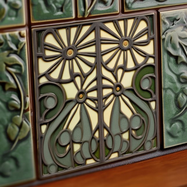Daisies Art Deco Floral Wall Decor Art Nouveau Ceramic Tile (Creator Uploaded)