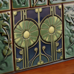 Daisies Art Deco Floral Wall Decor Art Nouveau Ceramic Tile
