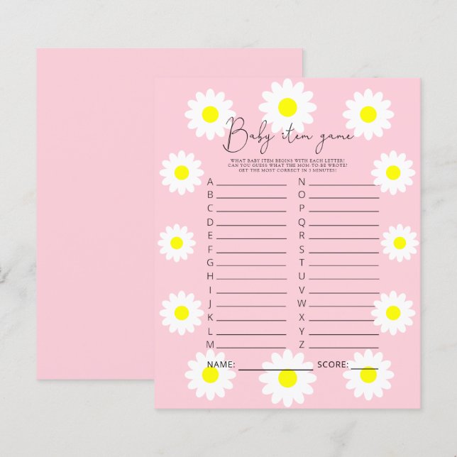Daisies - Baby Item Game. Baby Shower Game (Front/Back)