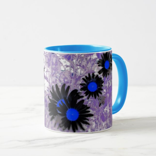 daisies black and blue mug (Front Right)