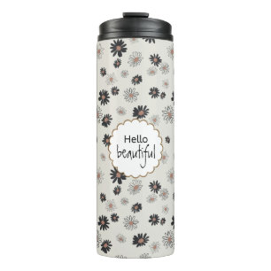 Daisies Black Pink Floral Pattern Thermal Tumbler