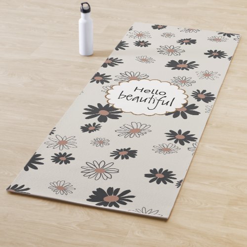 Daisies Black Pink Floral Pattern Yoga Mat