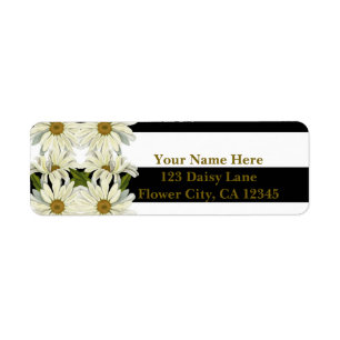 Daisies & Black White Stripes Modern Floral Label