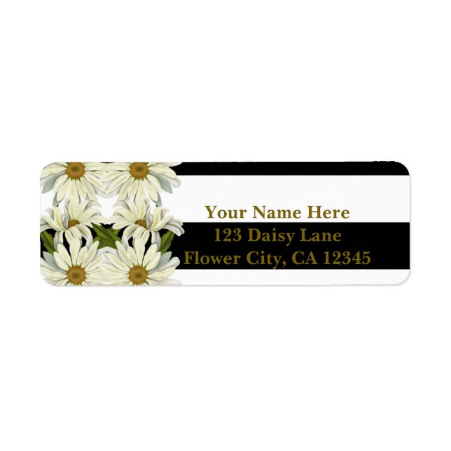 Daisies & Black White Stripes Modern Floral Label (Front)