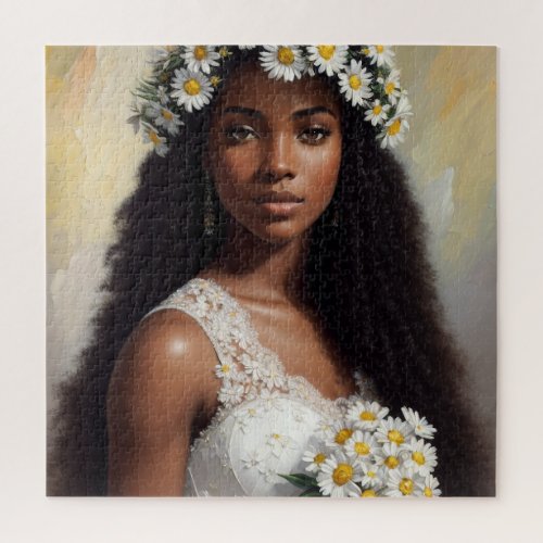 Daisies Black Woman Floral Art Jigsaw Puzzle