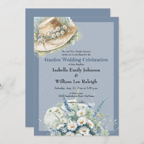 Daisies  Blue Denim Rustic Wedding Invitation