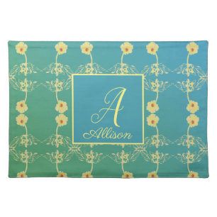 Daisies & Blue Monogram Placemats 20" x 14"