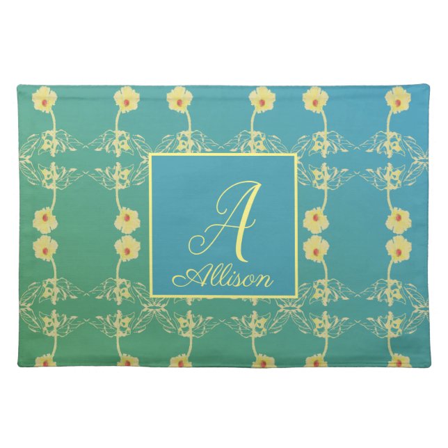 Daisies & Blue Monogram Placemats  20" x 14" (Front)