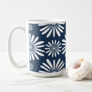Daisies Blue White Floral Pattern Coffee Mug