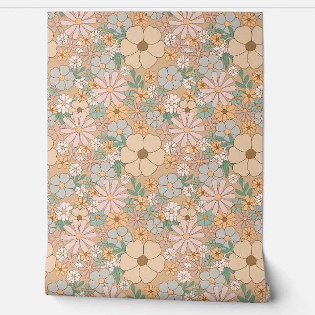 DAISIES BOHO FLOWERS SEAMLESS  WALLPAPER  (Unrolling)