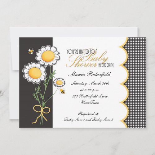Daisies &amp; Bumble Bee Baby Shower Invitation