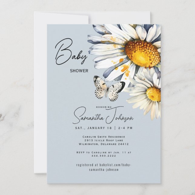 Daisies & Butterfly Baby Shower Invitation (Front)