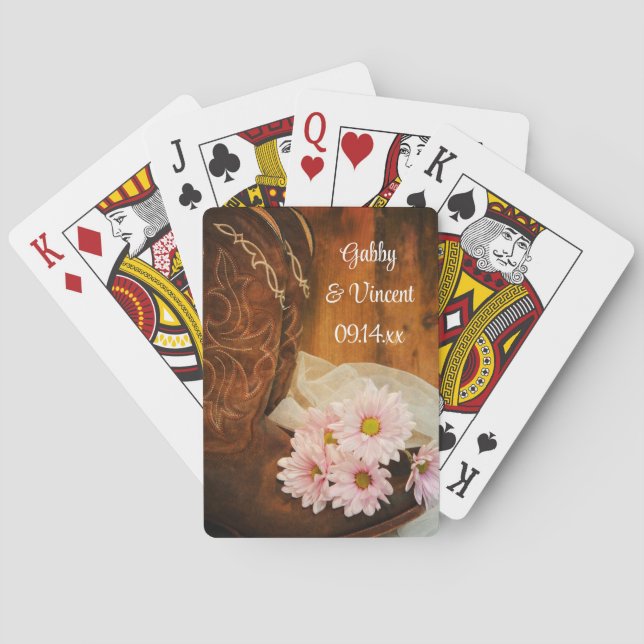 Daisies Cowboy Boots Country Western Wedding Poker Cards (Back)