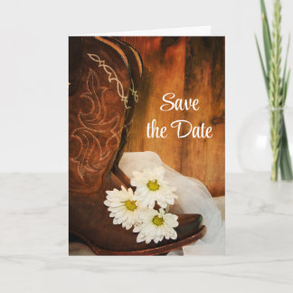 Daisies Cowboy Boots Western Wedding Save the Date Announcement