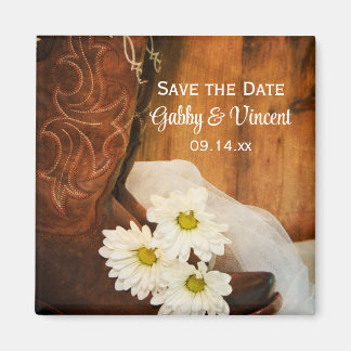 Daisies Cowboy Boots Western Wedding Save the Date Magnet