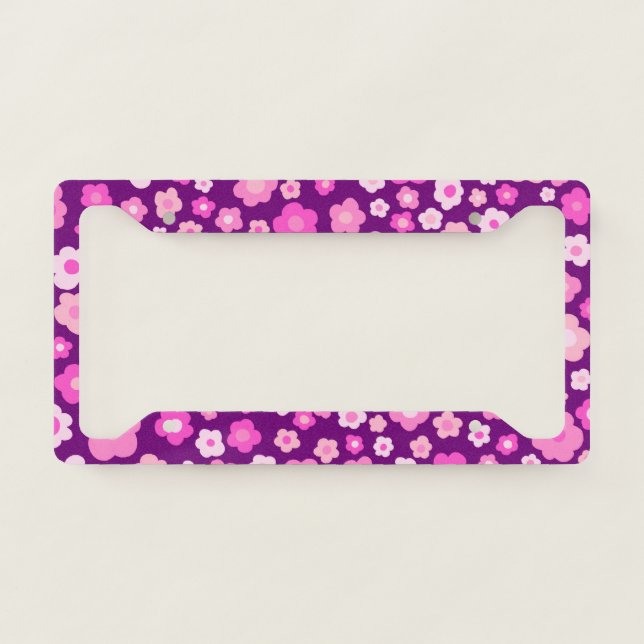Daisies Cute Colorful Handmade Boho Purple License Plate Frame (Front)